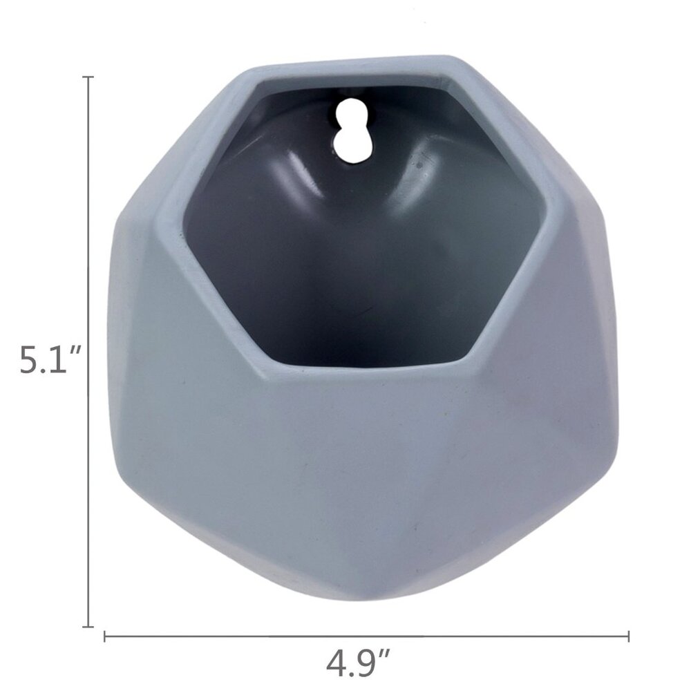 A Set of 2 Gray 5 Inch Hexagonal Shape Ceramic Wall Hanging  Pots